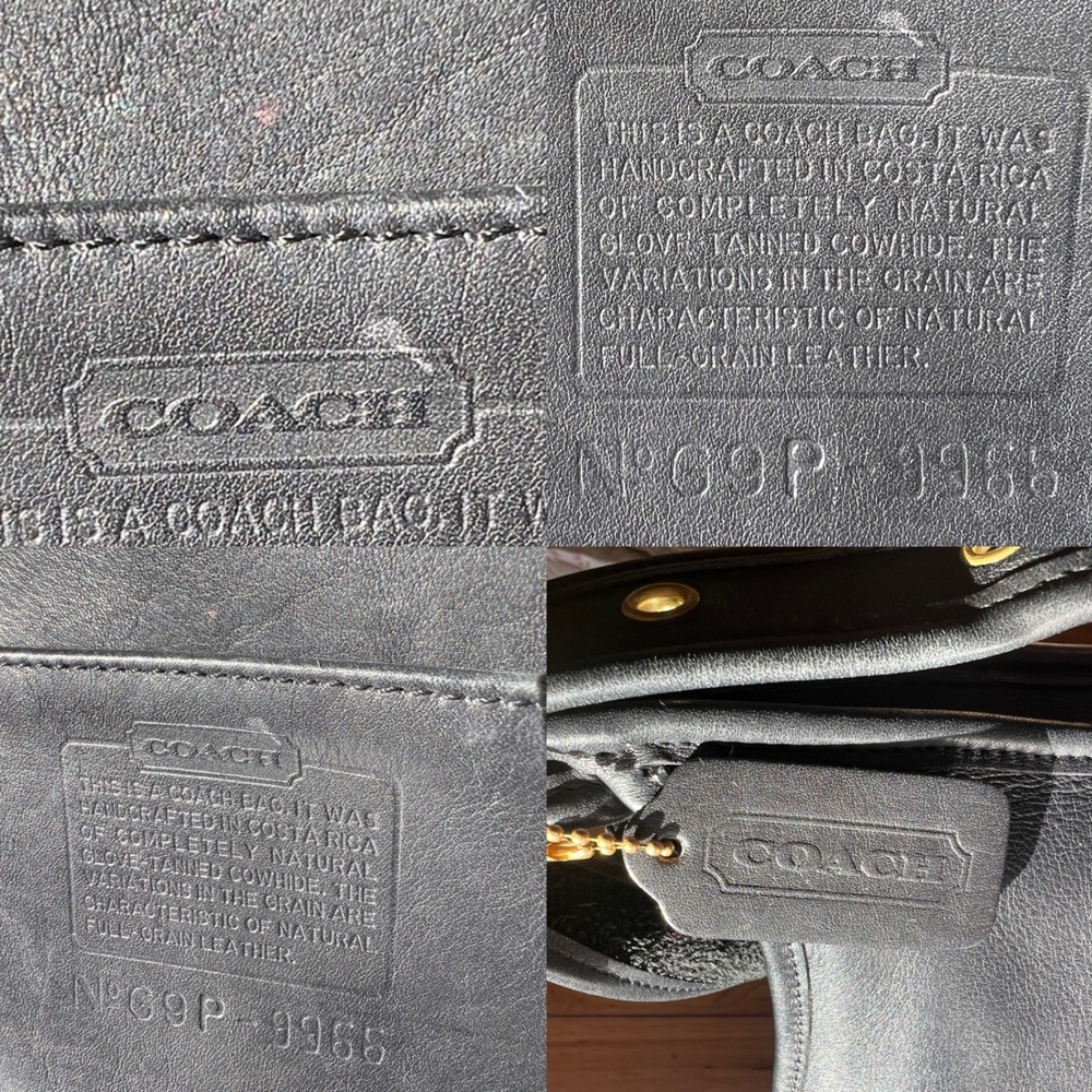 Coach Vintage Black Leather Shoulder Bag Brass Hardware Zip Top Hobo - Picture 8 of 8